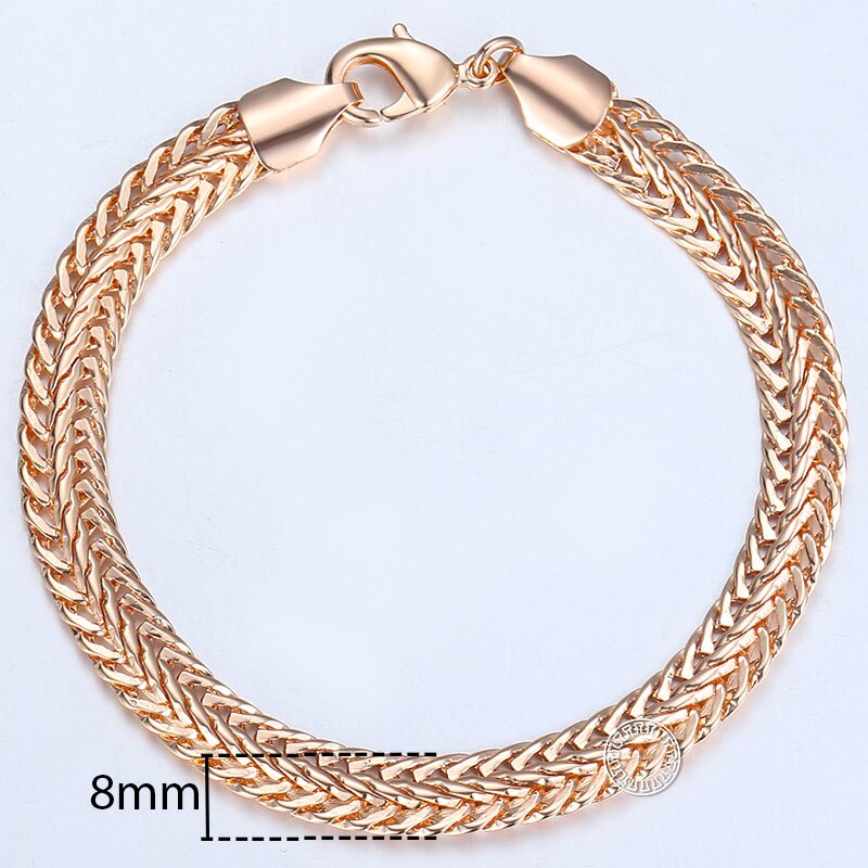 Davieslee-cadena de oro rosa para hombre y mujer, brazalete con cola de zorro, cadena Bismark martillada, 3-8mm, 20cm, DCBB1, 585: CB07