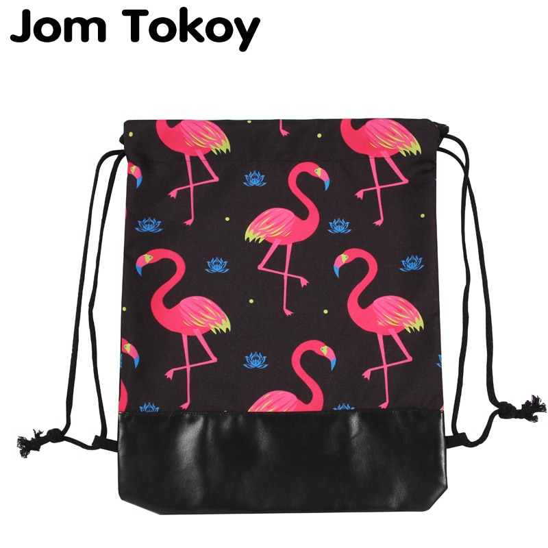 Jom tokoy 3d skinnbunnssnørevesker dame ryggsekker flamingo mochila feminina escolar