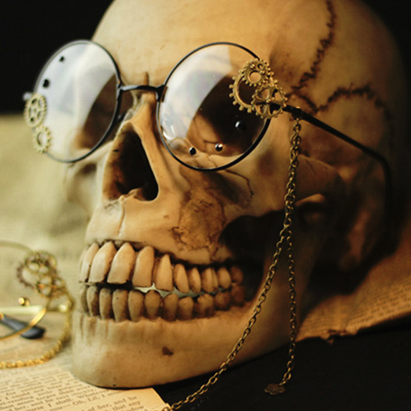 Gafas de Cosplay Steampunk para niñas, lentes con montura óptica, engranaje de Metal con cadena, Retro, Lolita