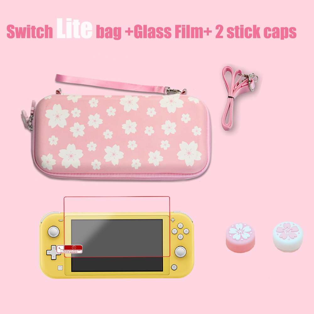 Nintend Accessori Pink Cherry Sakura Sacchetto di Immagazzinaggio di Viaggio di Trasporto Caso Della Copertura di Protezione Per Nintendos Interruttore/Lite Pellicola di Vetro: 3in1Cherry Lite