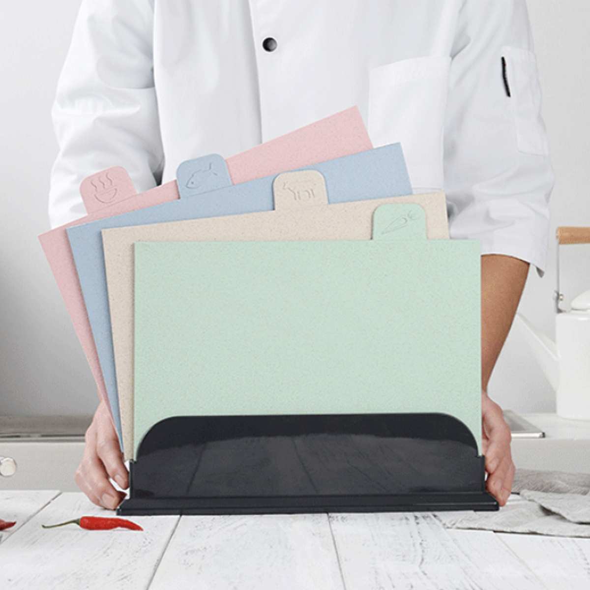 Anti Bacteria Plastic Cutting Board Marble Coating Plastic Mats Chopping Board with Stand-4pcs set of Cutting Boards