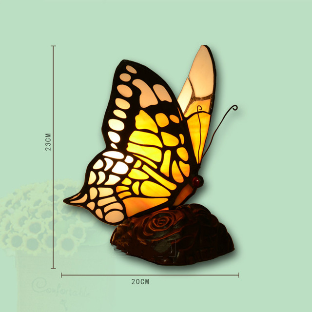 Artpad Stained Glass Tiffany Vlinder Lampen Met Us/Eu Plug In E27 Slaapkamer Bed Led Vlinder Licht Voor Tafel night Armaturen: A Type Butterfly / EU Plug