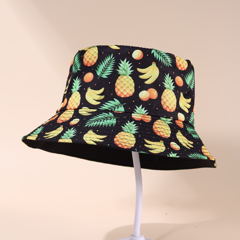 1pc- pack hattar sommargrönsaker frukttryck bucket hats för flickor hiphop solskyddshatt män kvinnor #39