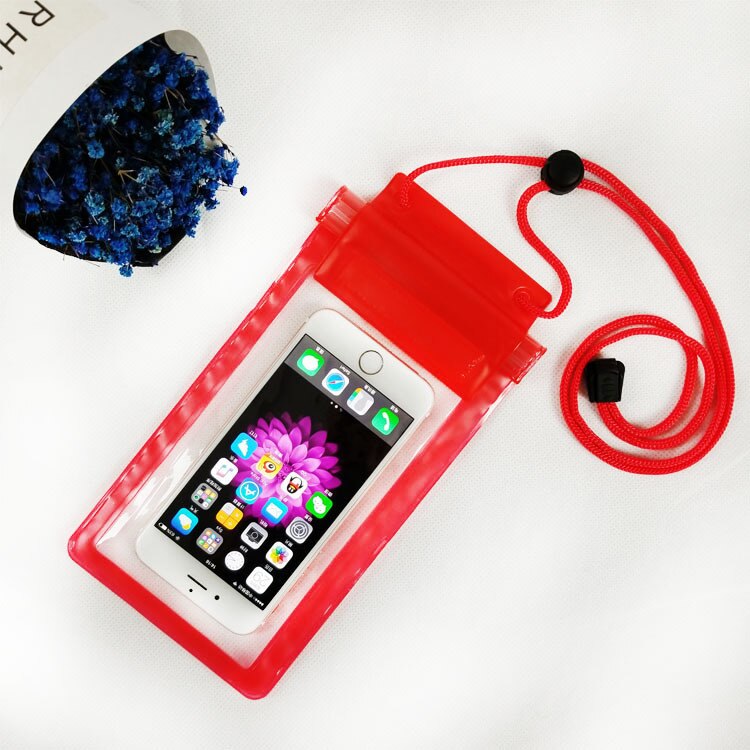 Sacos de natação à prova dwaterproof água saco com luminosa subaquática bolsa de telefone caso para iphone 6s 7 8 xr universal todos os modelos 6.5 polegada: red