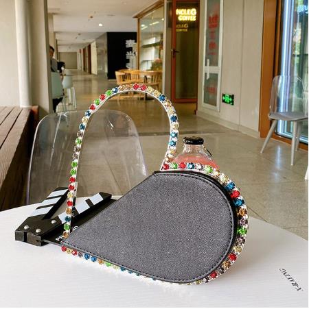 Bolso de mano de noche con diamantes de corazón rojo para mujer, con diamantes de imitación, , con asa de Metal, negro, para de boda,: Color Diamond Black