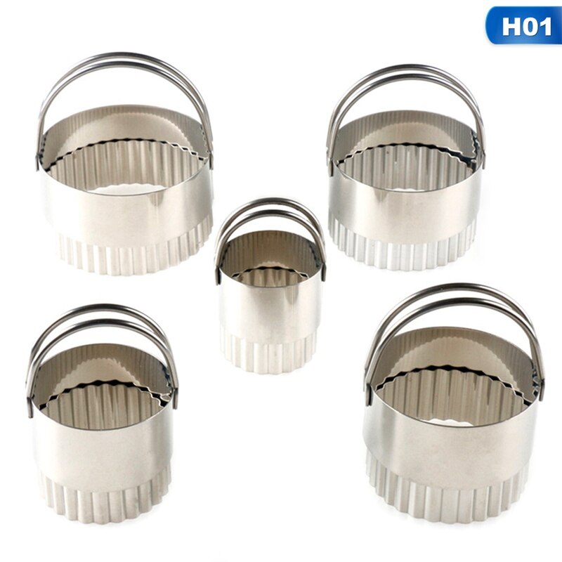 5Pcs/Set Round Wave Stainless Steel Cookie Cutters With Handle Pie Fondent DIY Cake Cutter Biscuit Scones Pasty Kitchen Tools