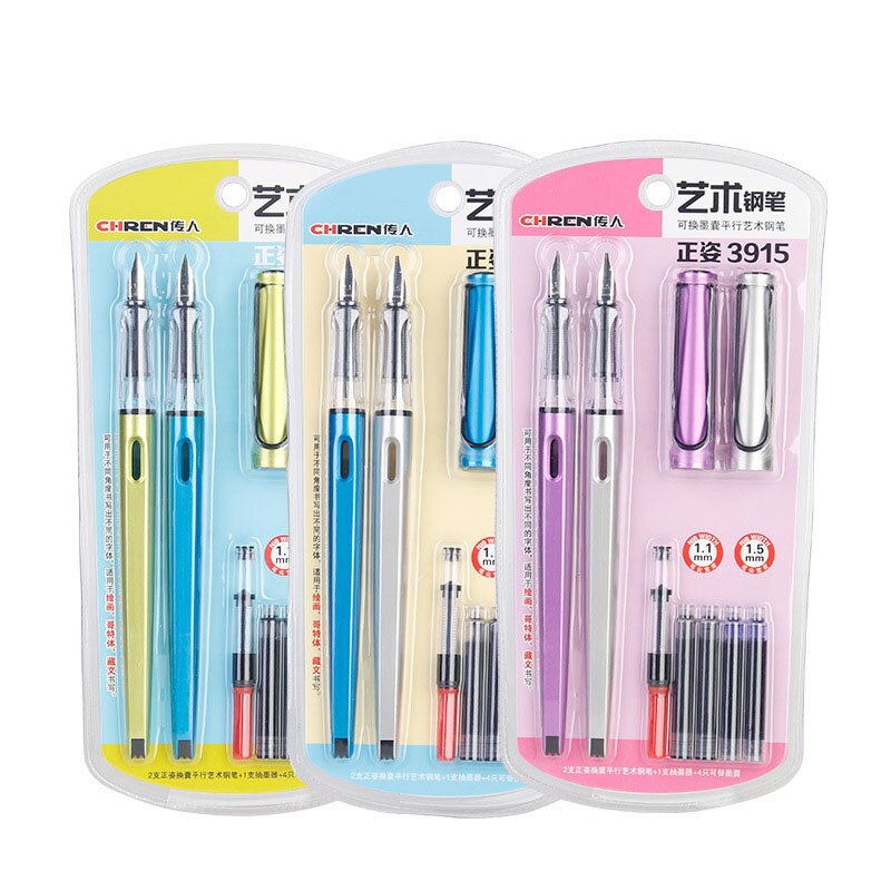 2pcs/set English calligraphy pens Duckbill Gothic Parallel Calligraphy Art Flat Tip fountain pen with Ink sac: Default Title