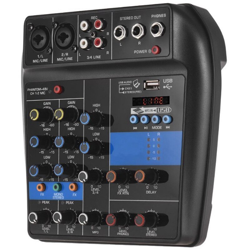 Portable Bluetooth A4 Sound Mixing Console Audio Mixer Record 48V Phantom Power Effects 4 Channels Audio Mixer With Usb(Eu Plug)