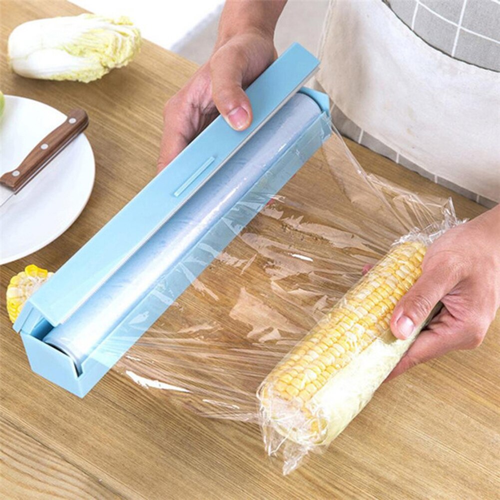 Ensfarvet madpakning dispenser film cutter opbevaringsholder køkkenredskab tilbehør wrap dispenser opbevaringsbeholder