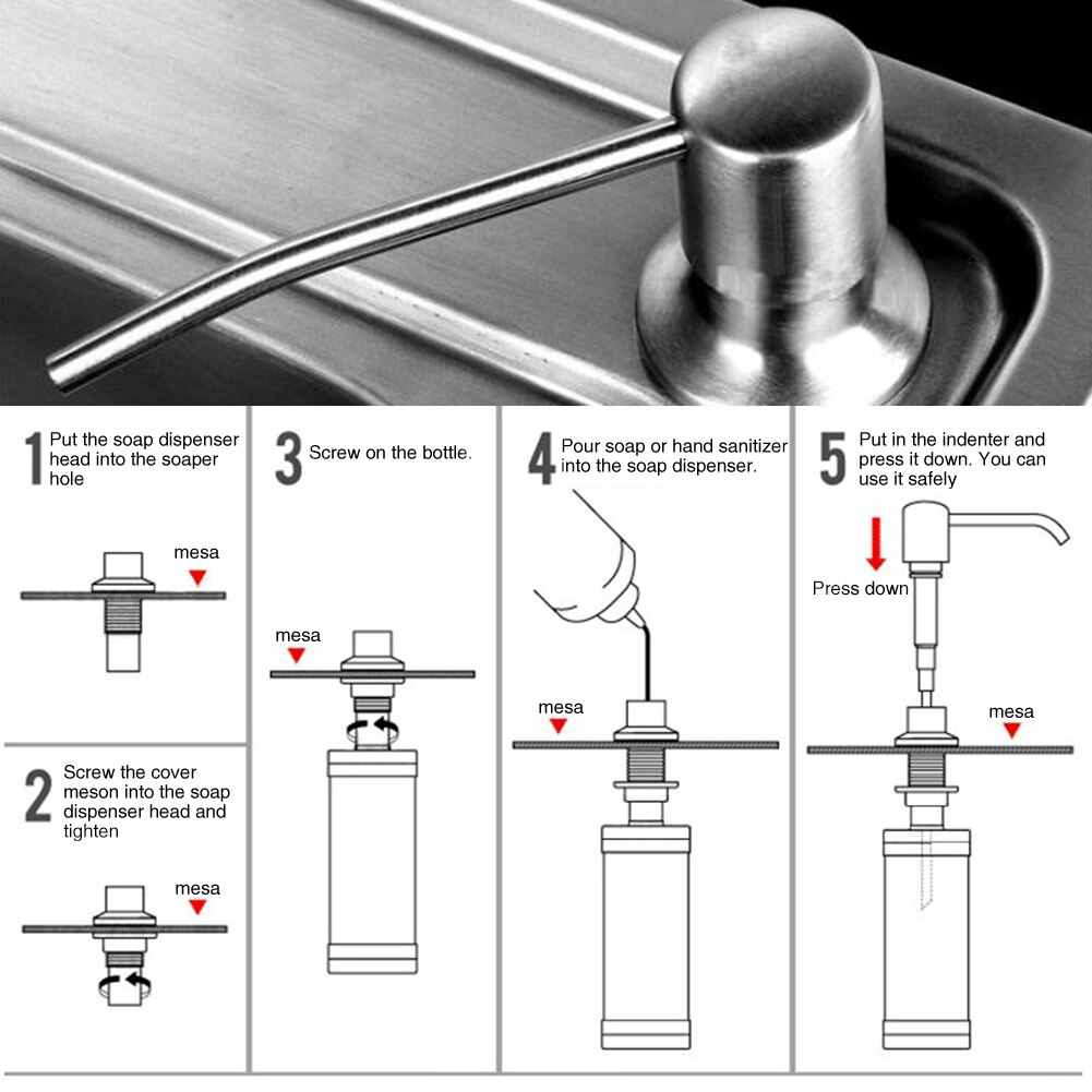 Vaskemiddel håndvask rustfrit stål genopfyldning flydende let installation sæbedispenser køkkenvask kommerciel lotion holdbar med flaske