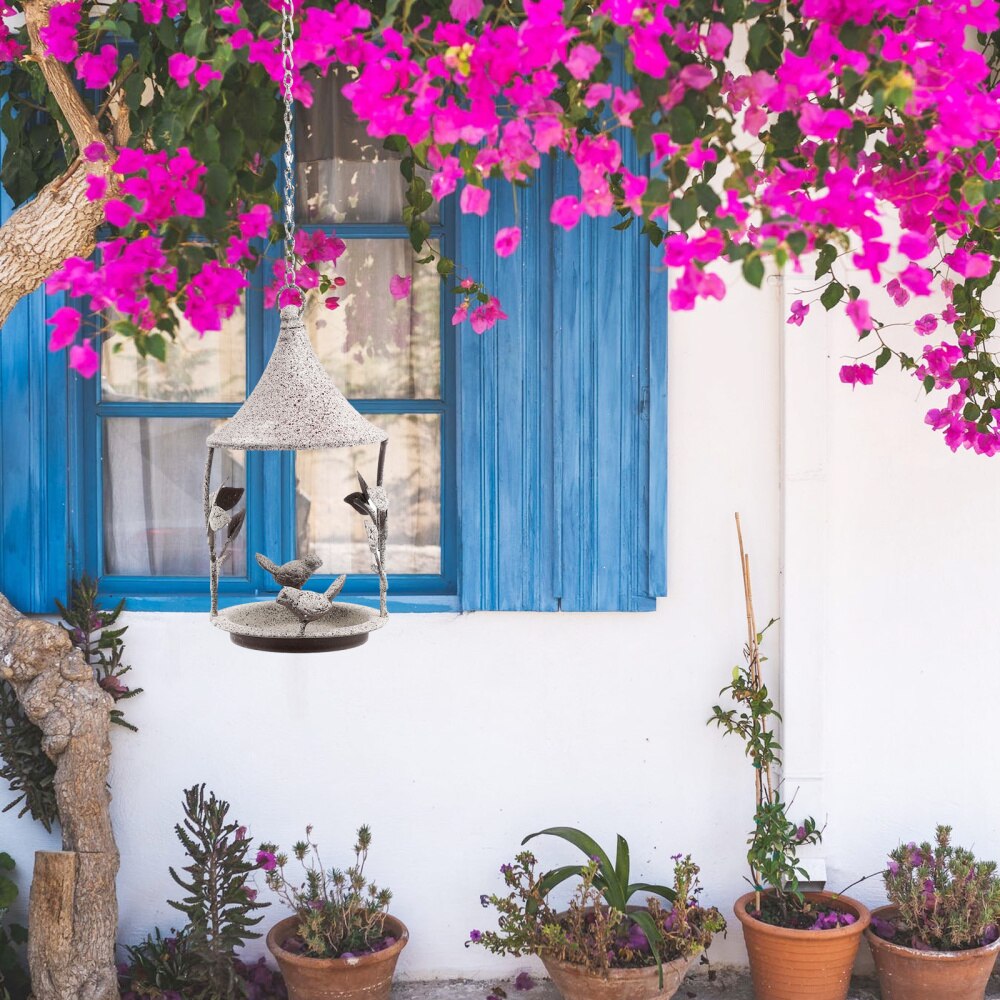 Iron Bird Feeder Outdoor Garden Ornament Hanging Bird Food Feeding Container