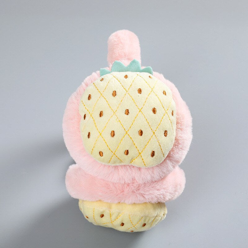 Orejeras bonitas de frutas para mujer, calentadores de orejas, cubierta de oreja plegable cálida, auriculares para chicas, diadema, ciclismo al aire libre: pink