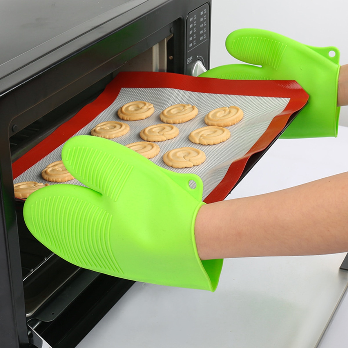 2Pcs Oven Handschoenen Siliconen Ovenwanten Hittebestendige Anti-Brandwonden Anti-Slip Keuken Gebruik Ovenwanten Keuken Handschoenen bakken Accessoires