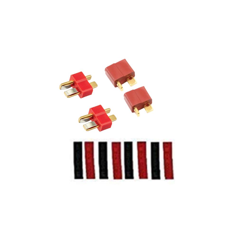 2/5/10 Pairs Rood Zwart Ultra T-Plug Connectors Deans Stijl Mannelijke En Vrouwelijke Met Krimpkous voor Rc Charger Lipo Batterij: 2 pairs(red)