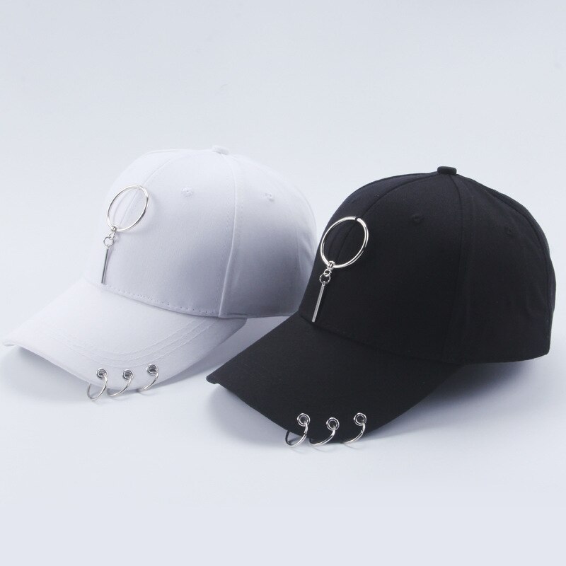 Adjustable Baseball Hat with Ring Outdoor Sports Sun Cap for Women Men Snapback Hat Chain Punk Hat Summer