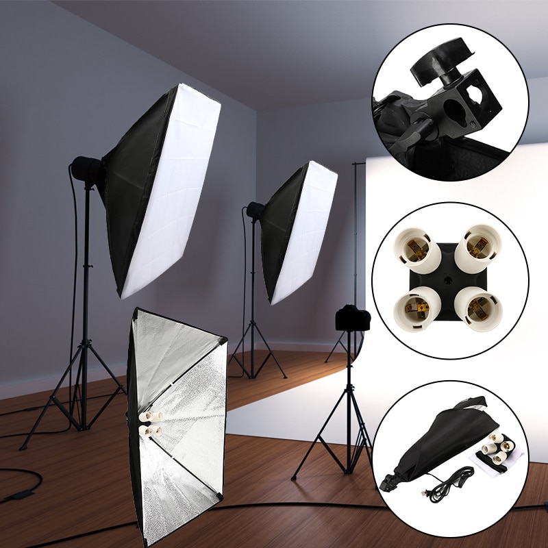 50 x 70cm belysning fotostudieudstyr softbox-sæt softbox fotoboks + firelågs lampeholder til fotografi