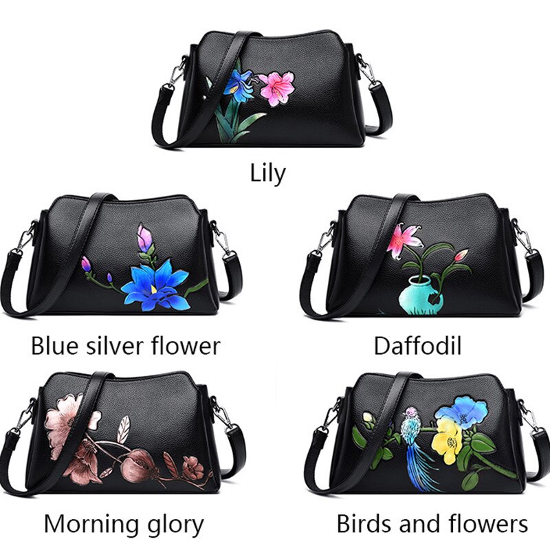 Mode Bloem Lederen Luxe Handtassen Vrouwen Tassen Handtassen Bloem Chinese Stijl Crossbody Tassen Voor Vrouwen