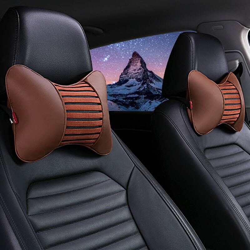 Coussin repose-tête de voiture 2 pièces, repose-nuque, oreiller de voyage, soulage la Fatigue, oreiller médical pour conducteur en coton Pp: brown