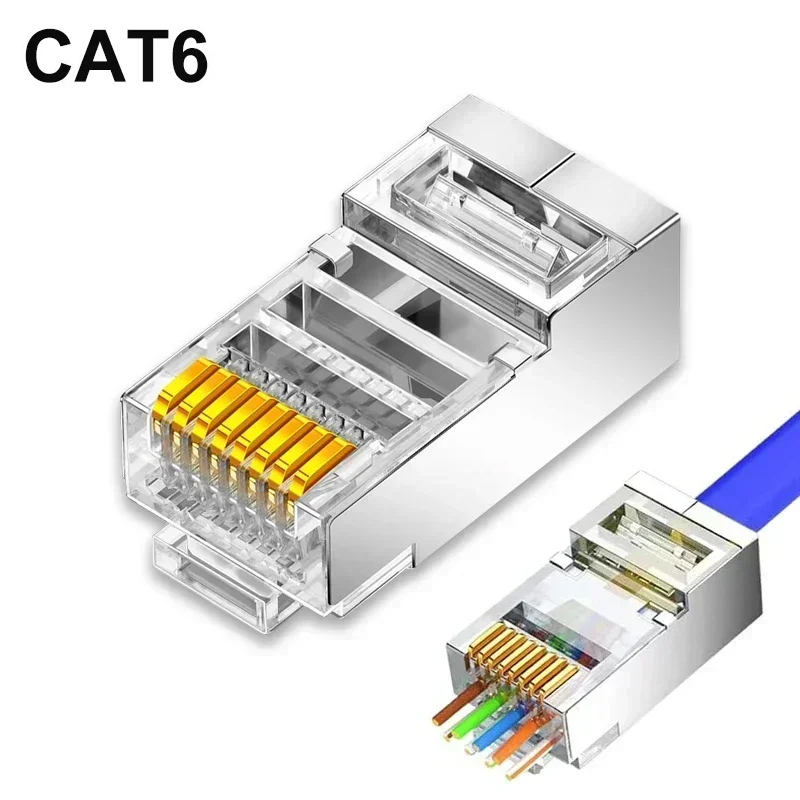 50/1PACK CAT6 CAT7 CAT5 for RJ45 Pass Through Connectors Ethernet Cable Shielded Connectors Ethernet Modular Plug Category 5/6/7: Red / 0.6m