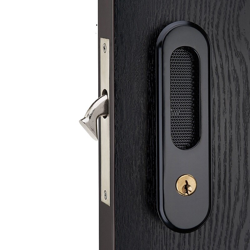 Skjulte zinklegerings skydedørlåsehåndtag til indvendigt dørskab dør trækrum dørhåndtag trækker mekanisk udendørs lås: Sort