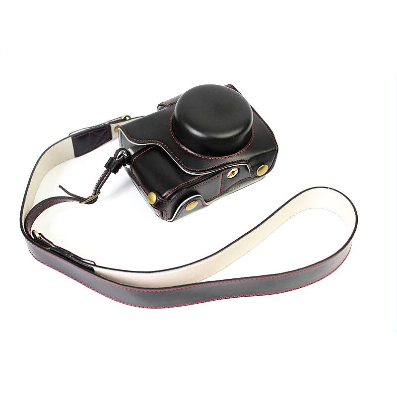 Housse de luxe en cuir pour Olympus OM-D OMD EM10 II EM10 Mark II (objectif 14-42mm) avec sac d'appareil photo à ouverture de batterie: Black