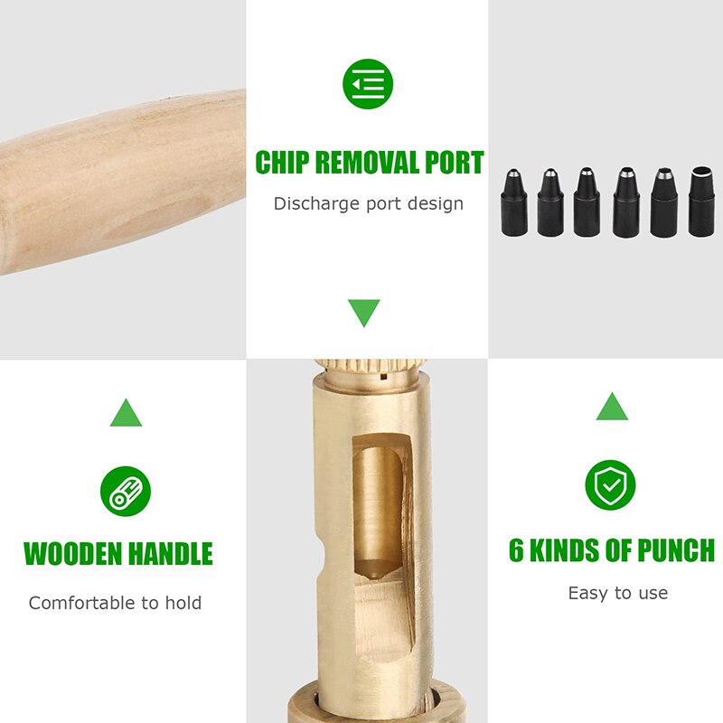 Jeu de poinçons amovibles pour le cuir, perceuse de reliure à vis automatique japonaise avec 6 tailles de pointe 1.5-4mm pour trou de papier de ceinture en cuir artisanal