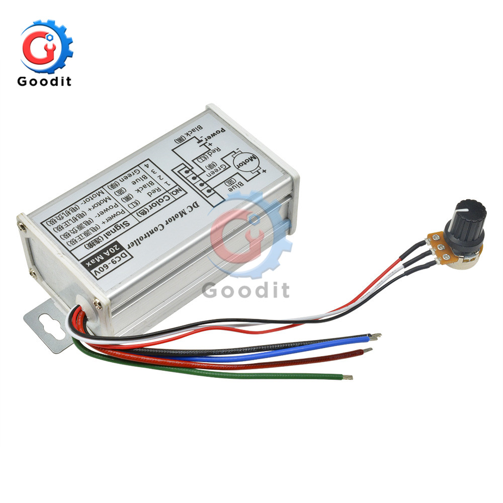 Dc9-60v 9-60v pwm likestrømsmotorhastighetsregulator trinnløs 12v 24v 60v maks 20a pulsbreddemodulator motorhastighetsregulatorbryter