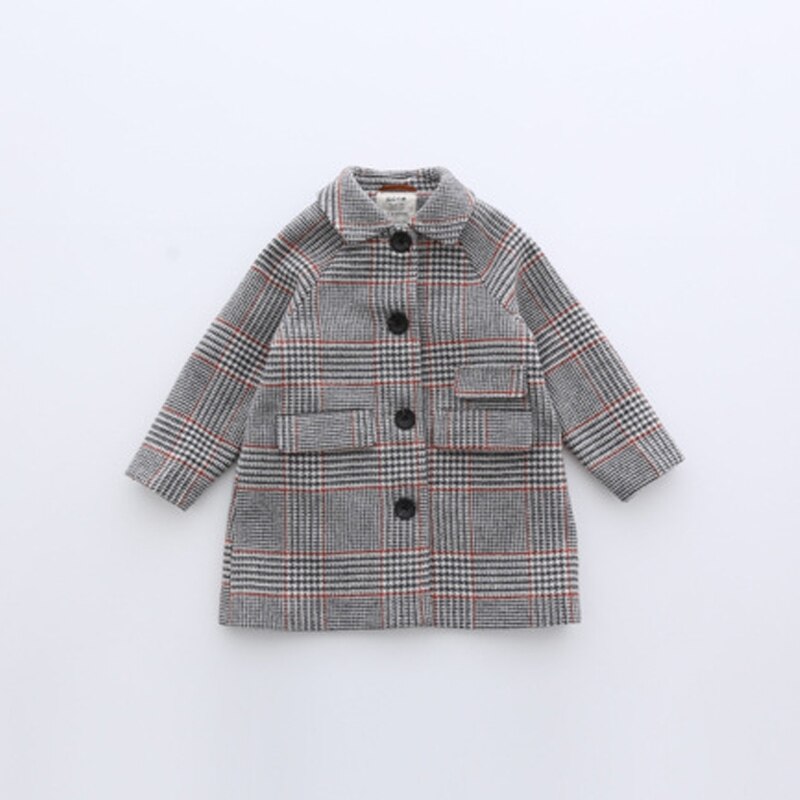 Abrigo de niña para niños invierno nueva Houndstooth abrigo de lana para niñas adolescentes chaqueta de otoño cálido abrigo largo Trench a prueba de viento
