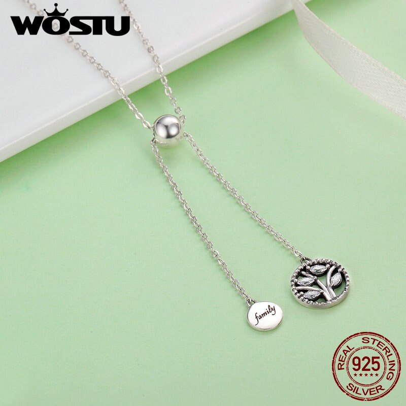 WOSTU Original 925 Sterling Silver Family Tree Pendant Necklaces For Women S925 Luxury Jewelry Mother CQN106