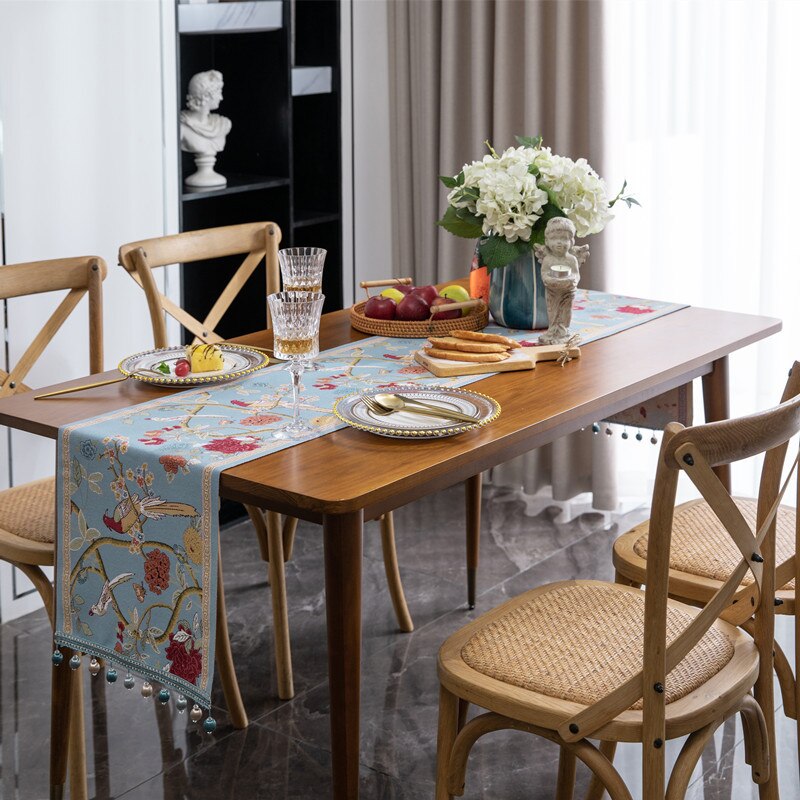 Table Runner Jacquard Fabric Table Runners for Home Decor Polyester Cotton Track on the Table Bead Tassel Decor chemin de table
