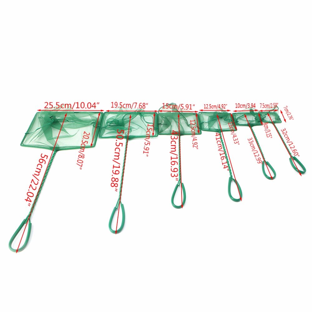 1pc grønne akvarier akvarium firkantede reker liten betta tetra fiskenett 3 &quot; /4 &quot; 5 &quot; /6 &quot; /8 &quot; /10 &quot; 6 størrelser plastnetting  c42