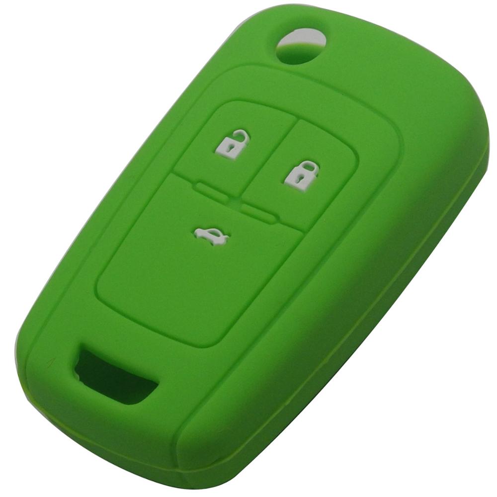 Funda de silicona para la llave del coche con control remoto billechave para Chevrolet Cruze Holder 3 botones de goma Flip Protector de llave plegable: green