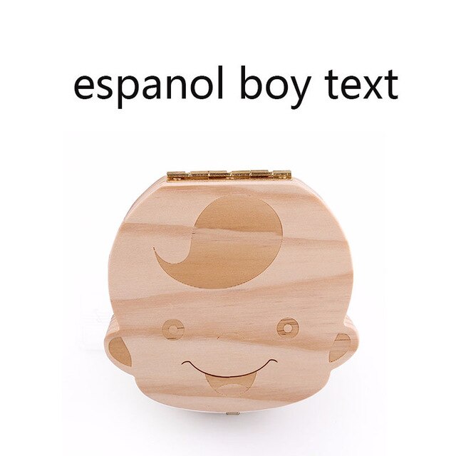 Tand Doos Portugue/Spaans/Engels/Nederlands/Frans/Russisch/Italiaans Hout Tand Doos Organizer Save melk Tanden Hout Opslag Tanden: espanish boy