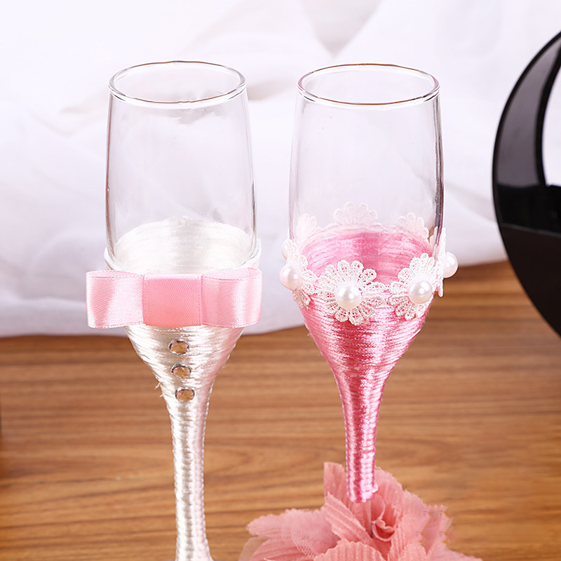 Bridal Wedding Paar Cup Koreaanse Bruiloft Wijnglas Bril Jurk Kleur Gekleurde Touw Champagne Beker Bruiloft Producten