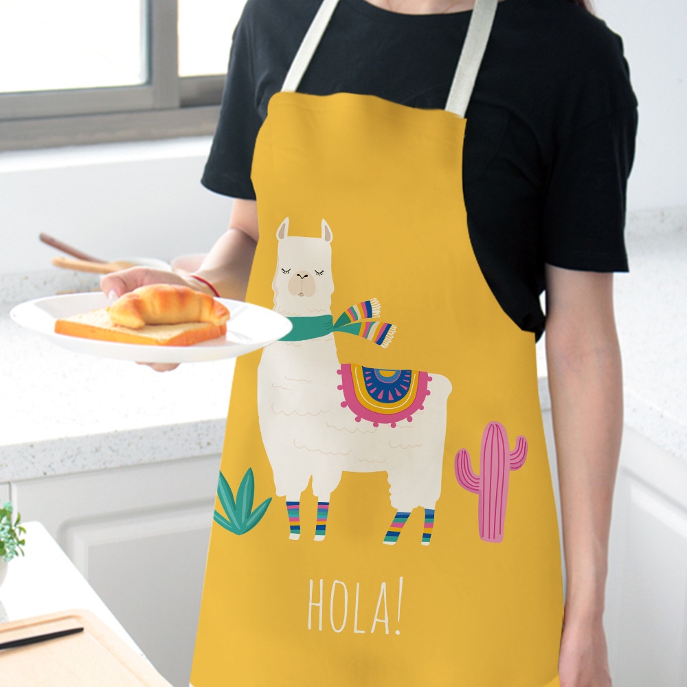 Nette Alpaka Frauen Männer Küche Schürzen Wasserdichte Kochen öl-nachweisen Baumwolle Leinen Antifouling Koch Schürze Reinigung 68*55cm 0008