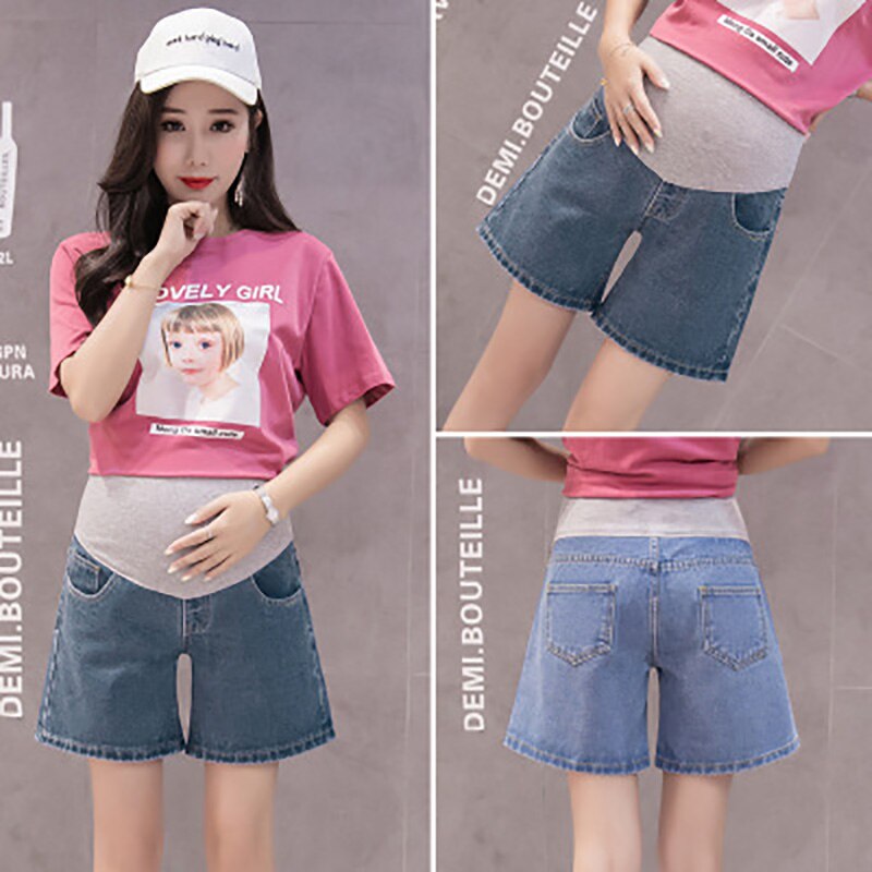 Été mince Denim maternité jean court ventre Shorts amples vêtements pour femmes enceintes jambe large grossesse Shorts décontracté és