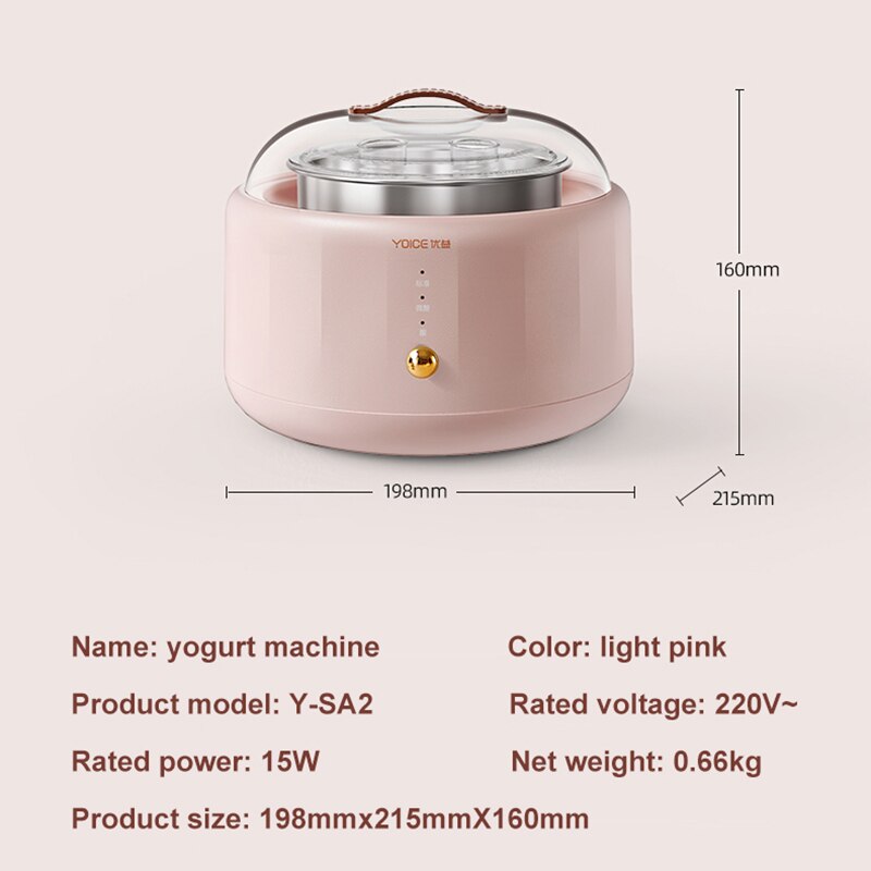 1L Yogurt Maker Portable Automatic Yogurt machine Household DIY Yogurt tools Kitchen appliance Stainless steel tank Pink 220V
