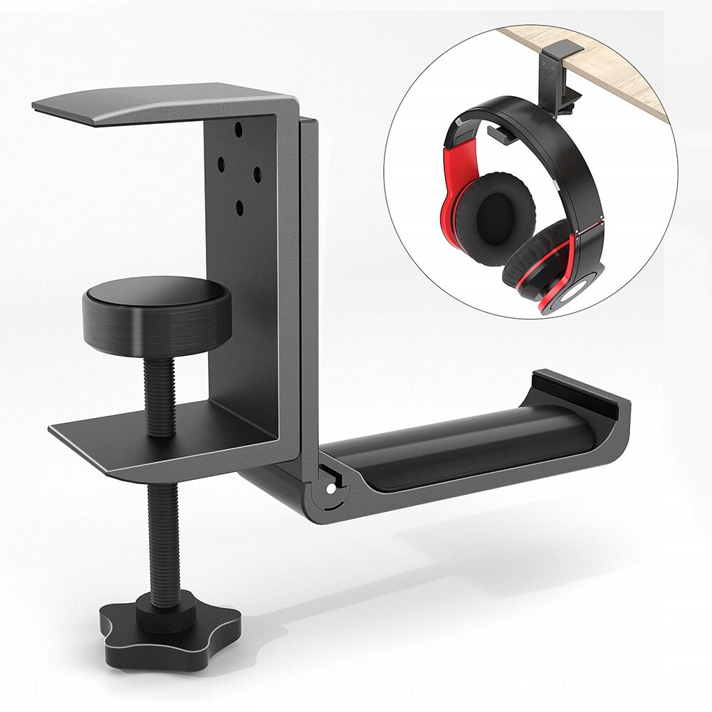 Universal headset hängare hörlurs krokhållare skrivbord monter stativ aluminiumlegering med vikbar klämman stöder horisontell vertikal