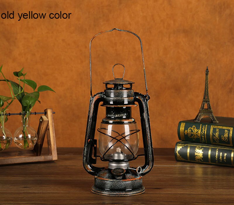 25cm rétro classique kérosène lampe Camping lumière Portable Bronze couleur huile lampe Vintage Photo accessoires en plein air Camping lumières: old yellow color