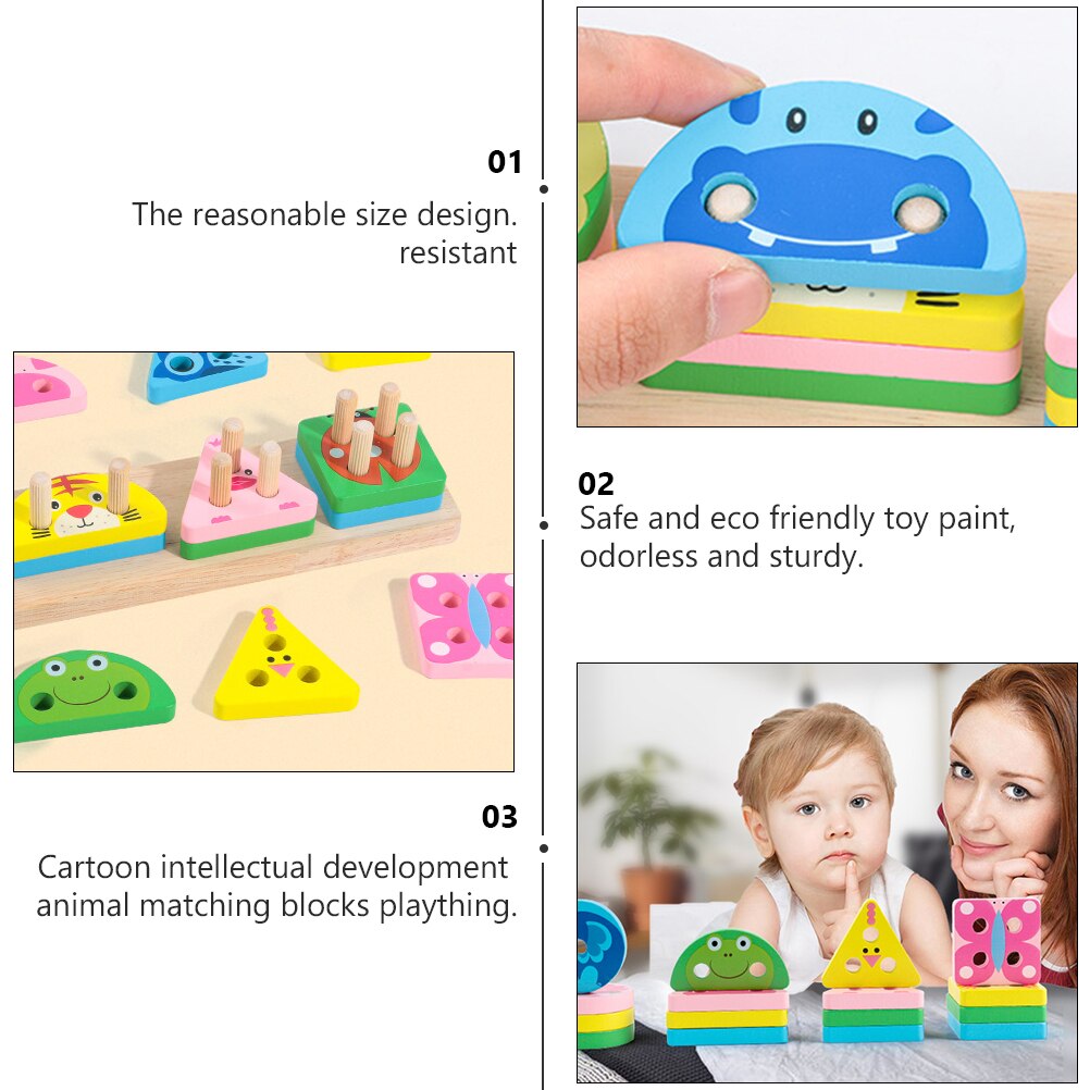 3 Sets Cartoon Animal Matching Blocks Plaything Wood Children Early Education