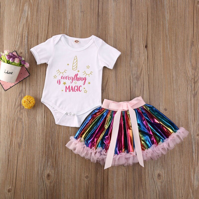 Ropa para niños transpirable bebé recién nacido letra impresa manga corta mameluco falda colorida conjunto bebé niñas mono falda tutú