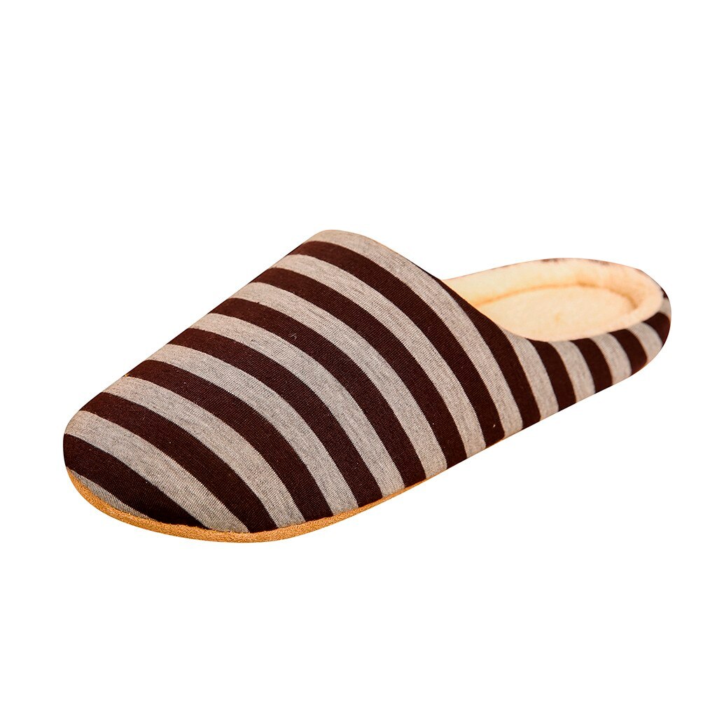 Sko hjemmesko dame mænd hjem fluffy house vinter varm stribet varm stribet indendørs anti-slip kapcie pantuflas zapatos de mujer: Kaffe / 42-43