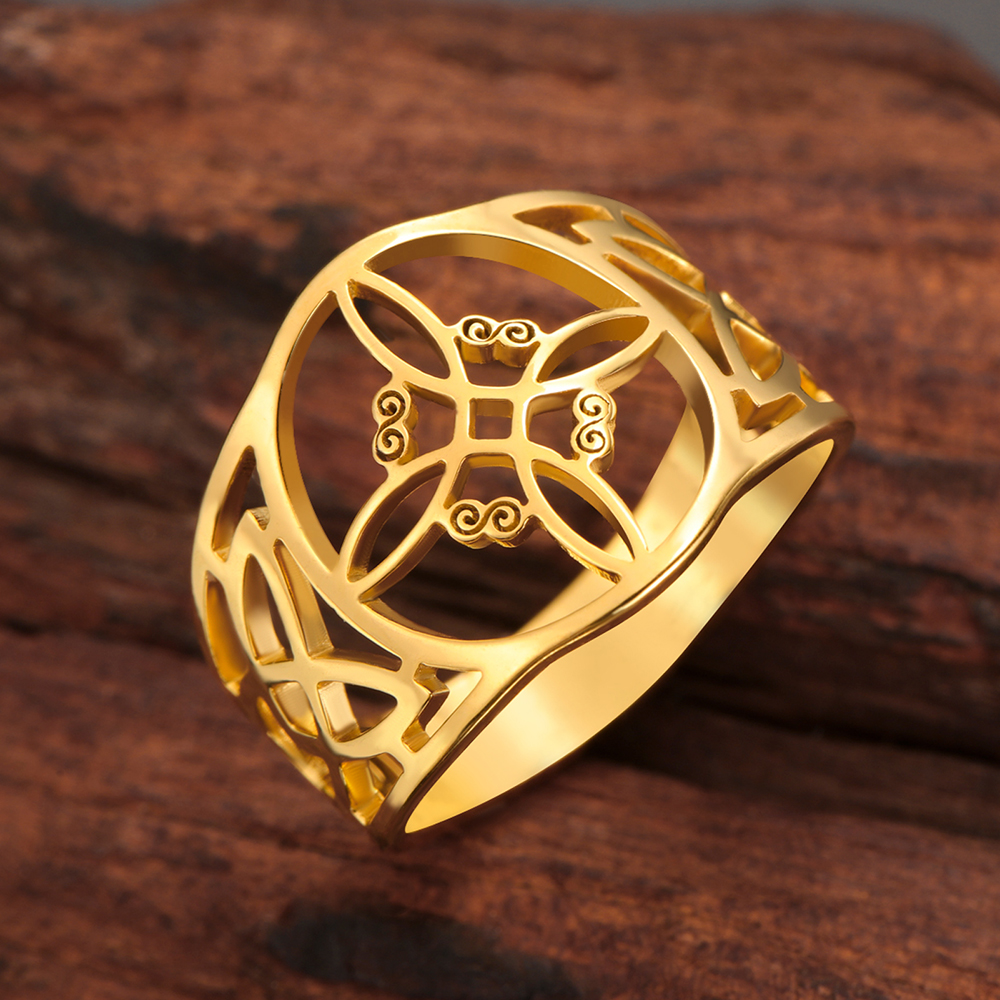 Dawapara Witch Knot Ring for Women Stainless Steel Celtis Knot Ring Witchcraft Amulet Pagan Wiccan Jewelry Valentine's Day