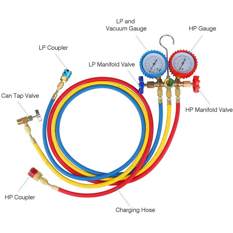 AC Diagnostic Manifold Freon Meter Kit for R134A R12 Refrigerator with Acme Adapter Car Air Conditioning Refrigerant