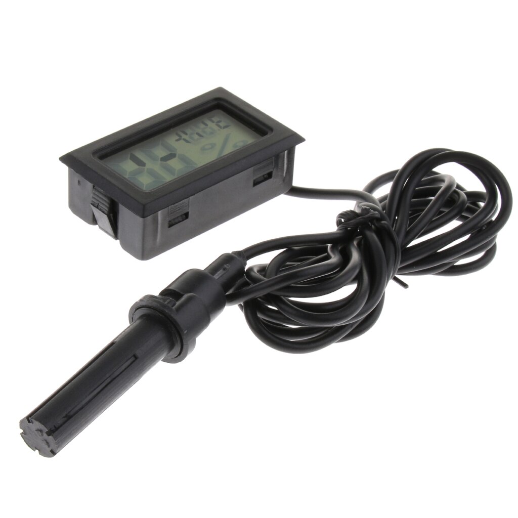 Digital LCD Thermometer Hygrometer for Reptile Vivarium Snake Lizard: Black with Probe