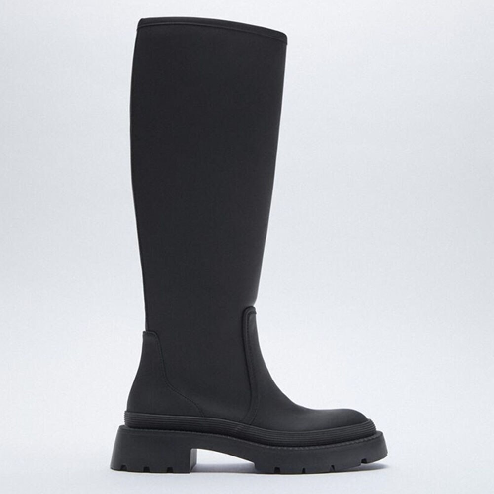 Botas negras con plataforma para mujer, zapatos hasta el muslo, informales, de , a la: Negro / 35