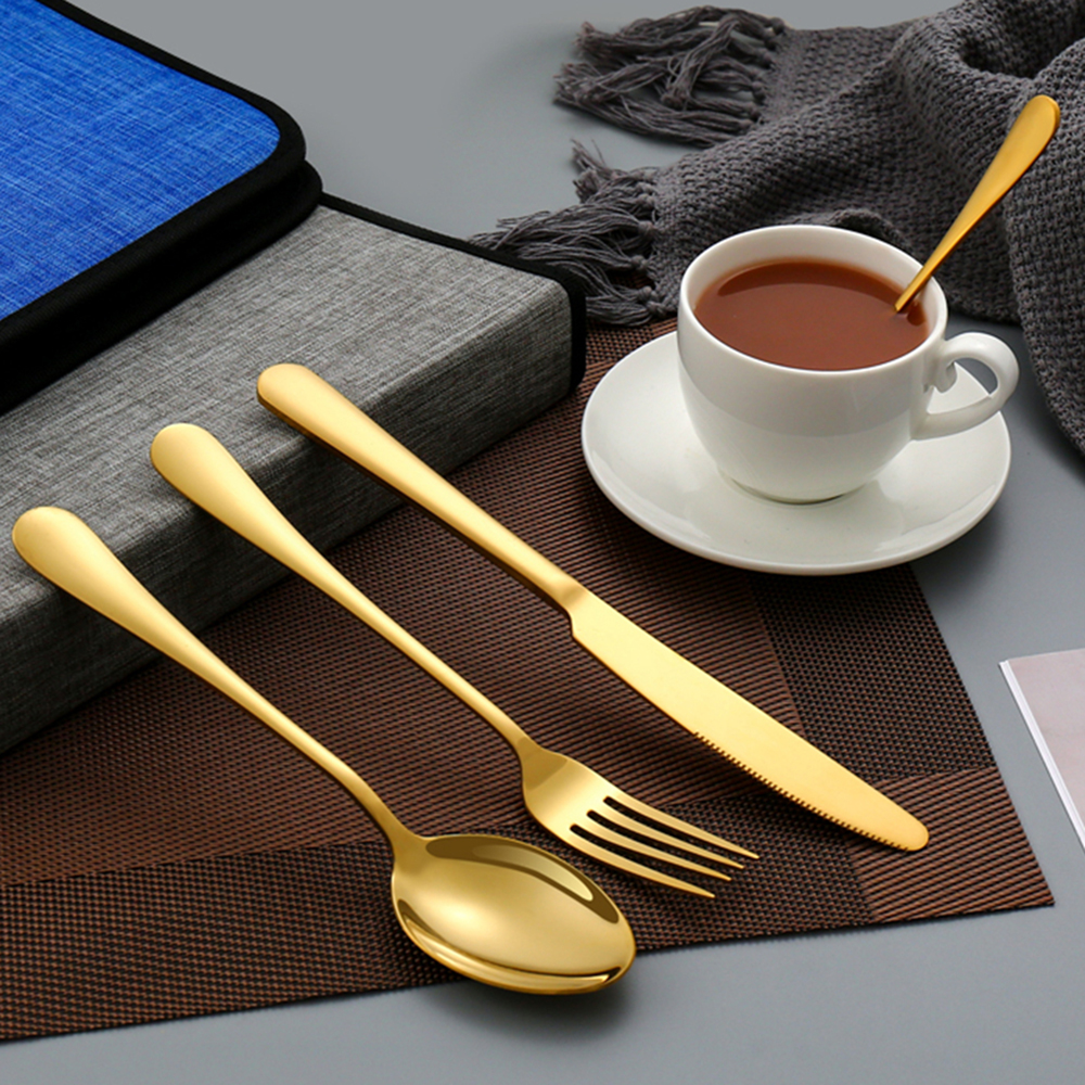Luxury Tableware Set Box Stainless Steel Cutlery Set Knife Fork Spoon Golden Flatware Dinnerware Set Box
