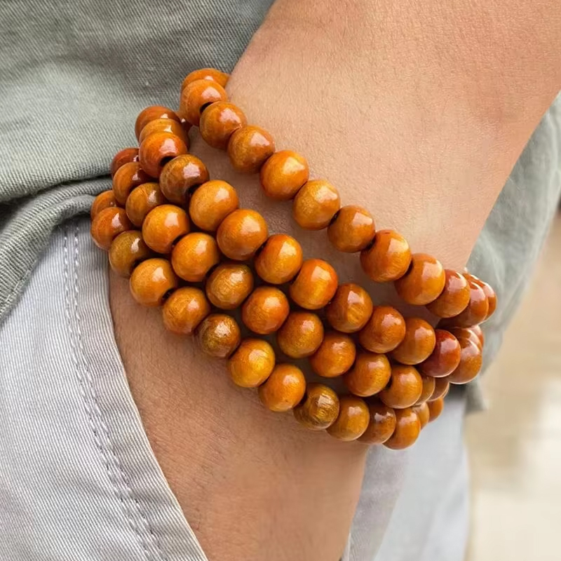 108 Beads 8mm Natural Sandalwood Buddhist Buddha Meditation Beads Bracelet For Women Men Prayer Bead Rosary Hanging Decoration: Hot Stamping