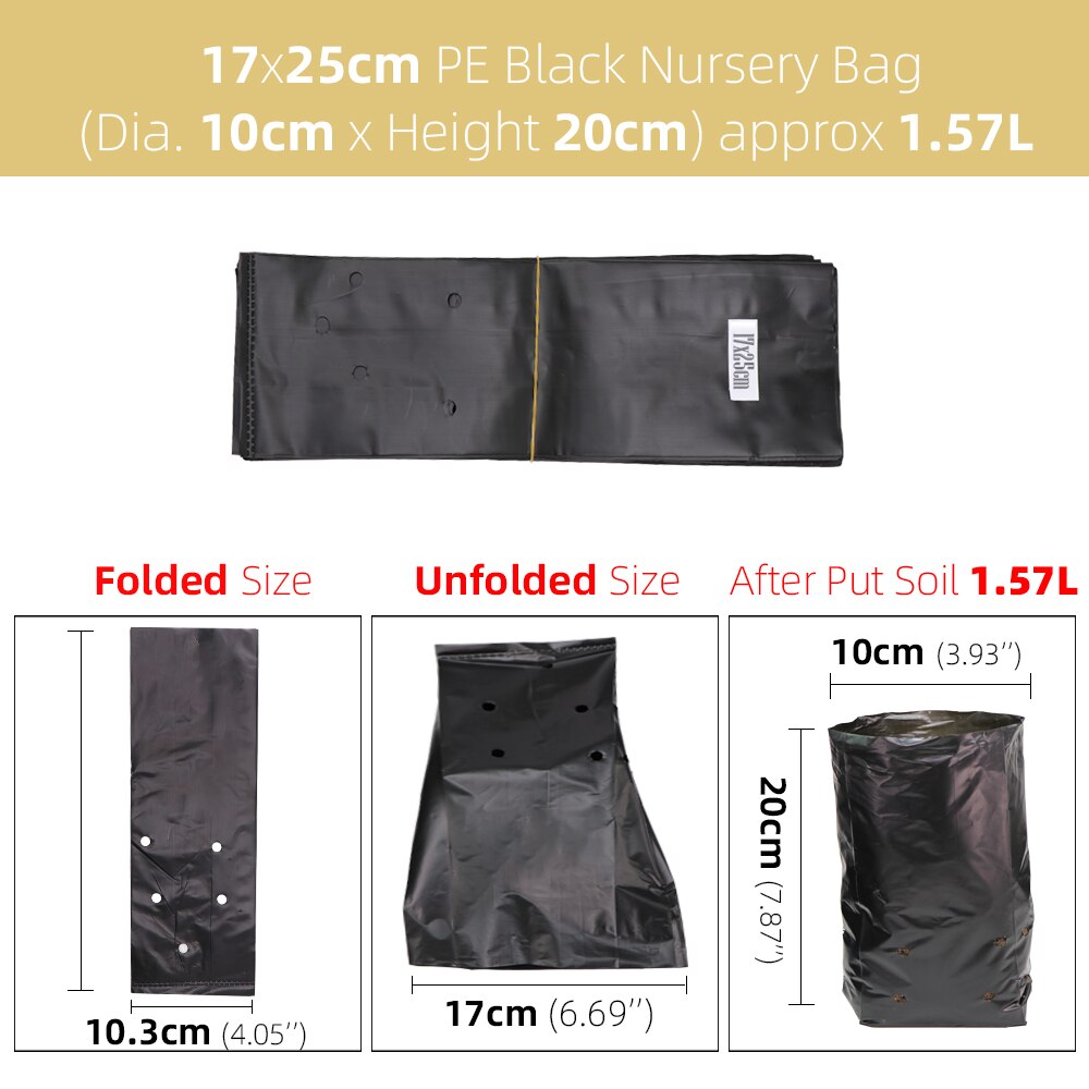 50/100Stck PE Verdicken Pflanze Wachsen Tasche Kindergarten Taschen Sämling Töpfe mit Atmungsaktive Löcher Schwarz Pflanzen Sack Umweltfreundliche garten: 50Stck / Schwarz 17x25cm