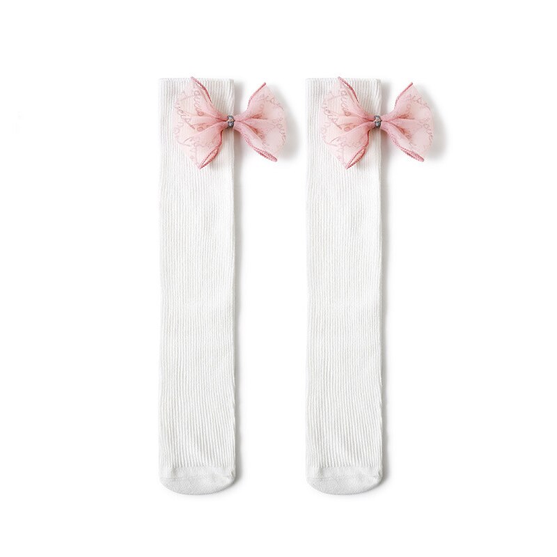 Baby Knie Hoge Lange Sokken Meisjes Bows Sok Katoen Zuigeling Snoep Kleur Been Warmer Voor Kinderen Geribbelde Sokken Peuter Sokken: White